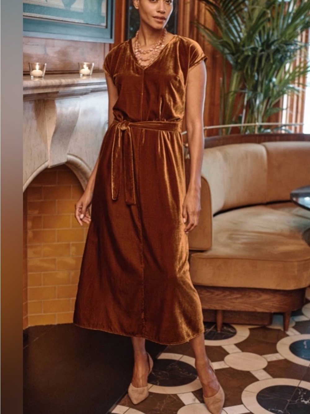 J. Jill Womens Large Velvet Dress Whiskey Barrel Brown Quiet Luxury Holiday